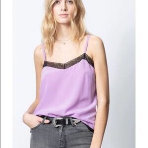 ZADIG & VOLTAIRE NWT Camel Pink Purple Silk Camisole Top XSMALL